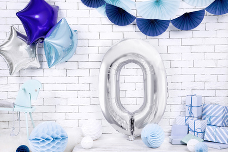 Balon foliowy Cyfra ''0'', 86cm, srebrny