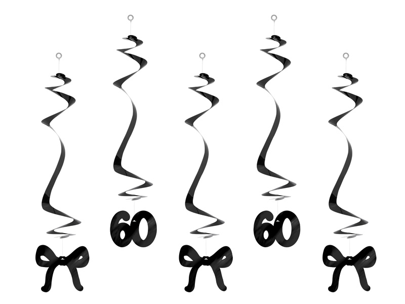 Czarne świderki na 60 urodziny z kokardkami