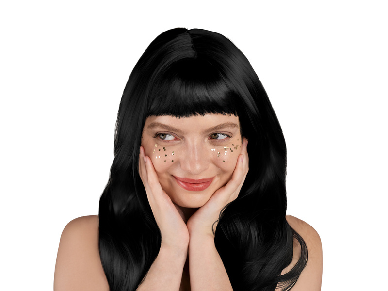 Peruka długie włosy czarny – zdjęcie z przodu