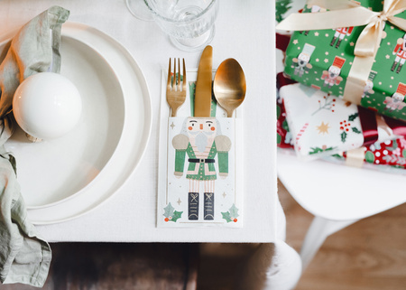 Kieszonka na sztućce Dziadek do orzechów, 10x20 cm, mix (1 op. / 6 szt.)