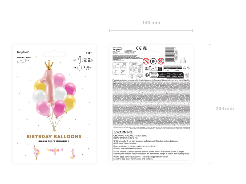 Zestaw balonów Roczek różowy - balon cyfra 1 i balony lateksowe
