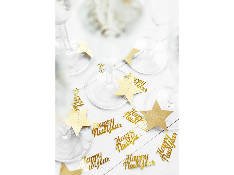Konfetti Happy New Year złoty - szczegóły dekoracji