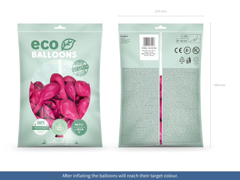 Balony Eco pastelowe fuksja 30 cm - opakowanie