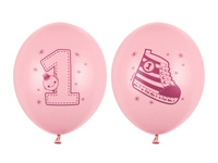 Balony 30cm, Trampek - Number 1, P. Pink (1 op. / 6 szt.)