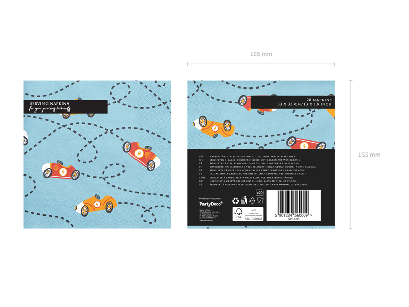 Serwetki Autka - prezentacja rozmiaru
