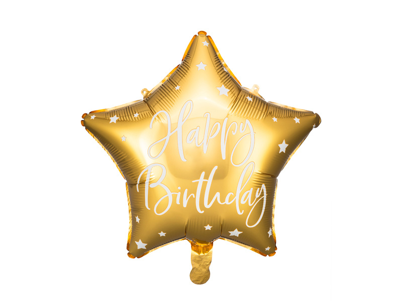 Balon foliowy Happy Birthday złoty z napisem
