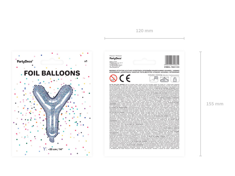 Balon foliowy litera Y holograficzny 35 cm