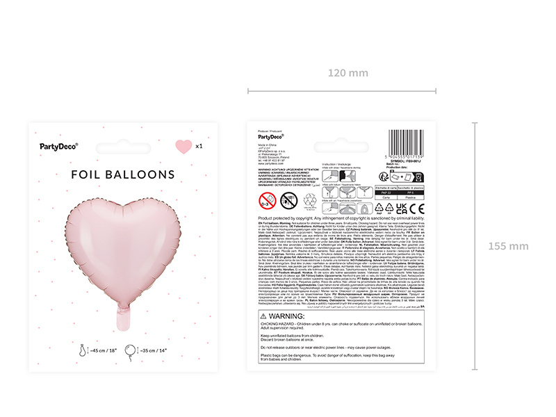 Balon foliowy Serce 45 cm jasny różowy - zdjęcie 2