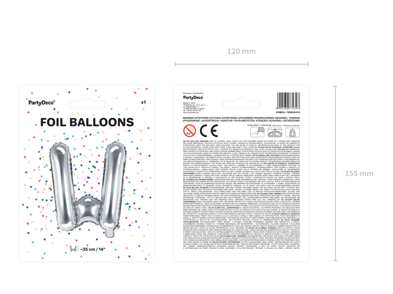 Balon foliowy litera W srebrny 35 cm - zdjęcie 3