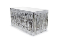 Skirting foliowy z frędzlami, srebrny, 300x80cm