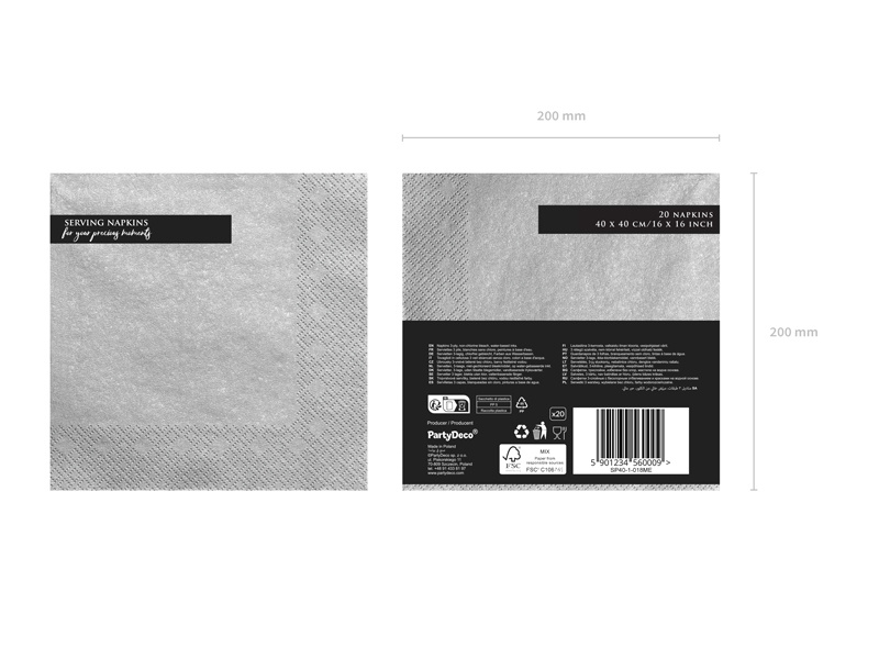 Serwetki trójwarstwowe srebrny metalizowany 40x40cm - zdjęcie 2