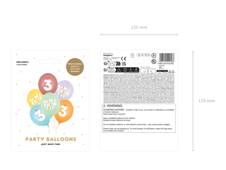 Balony 30 cm, 3, mix (1 op. / 6 szt.)