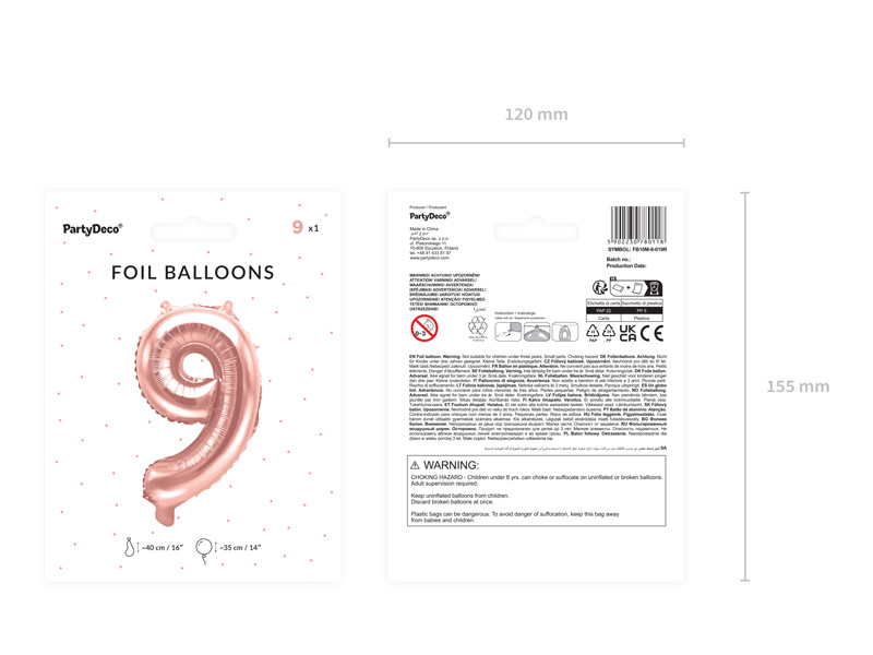 Balon foliowy Cyfra 9 różowe złoto 35 cm aranżacja