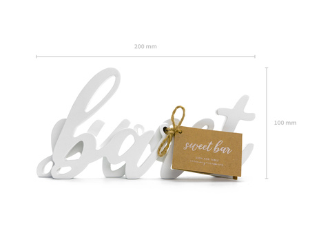 Drewniany napis Sweet bar, biały, 37x10cm