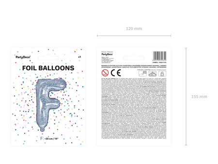 Balon foliowy Litera ''F'', 35cm, holograficzny
