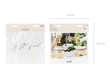 Topper na tort Love, srebrny, 17cm