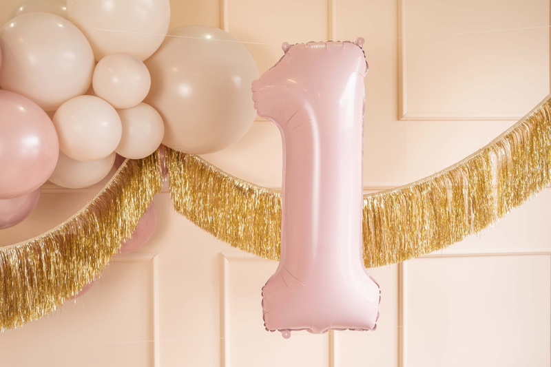 Balon foliowy cyfra 1 jasny różowy - zbliżenie na detale