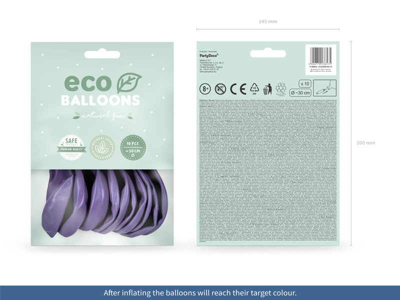 Balony Eco 26cm metalizowane lawenda - balony na tle białym