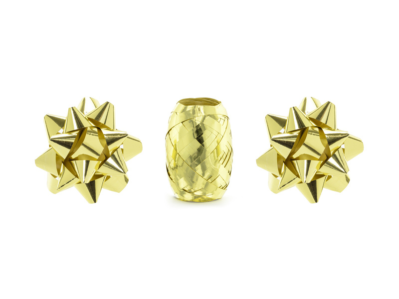 Zestaw wstążek i rozetek złoty mix – opakowanie