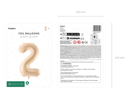 Balon foliowy Cyfra ''2'', 72cm, beż