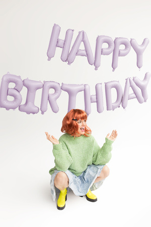 Balon foliowy Happy Birthday, 340x35cm, fiolet