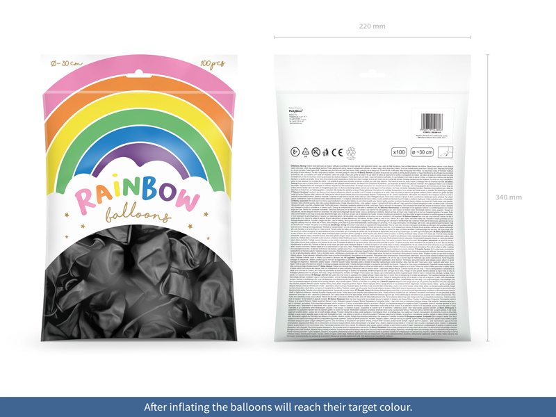 Balony Rainbow 30cm metalizowane czarny - detal