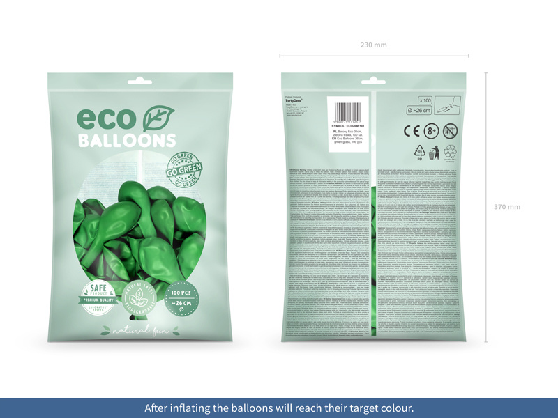 Balony Eco 26cm metalizowane zielona trawa opakowanie