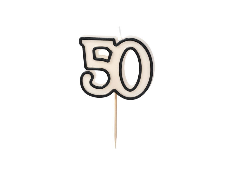 Świeczka urodzinowa liczba 50 biało-czarna