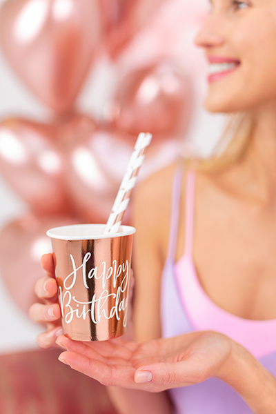 Zestaw kubeczków Happy Birthday różowe złoto