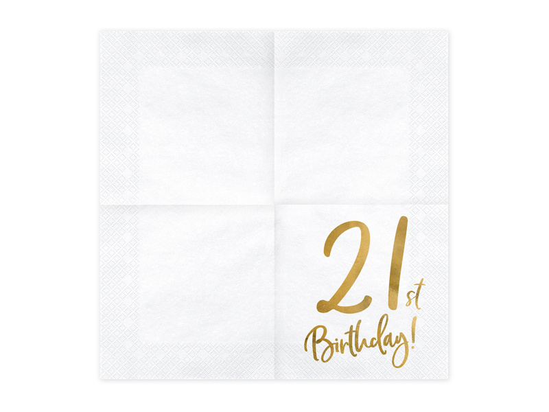 Białe serwetki z motywem 21st Birthday – detal wzoru