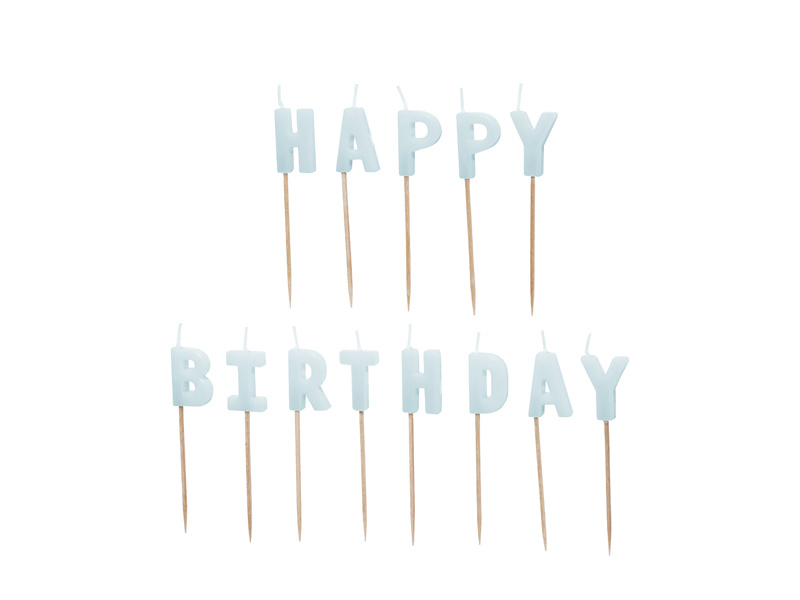 Świeczki urodzinowe Happy Birthday, jasny błękit, 13 sztuk