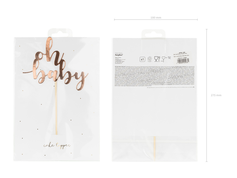 Topper na tort Oh baby różowe złoto - dekoracja na baby shower