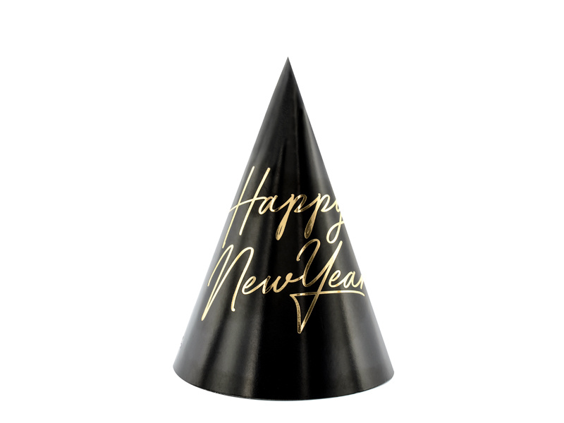 Czapeczki Happy New Year - czarne i złote wzory