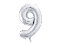 Balon foliowy Cyfra ''9'', 86cm, srebrny