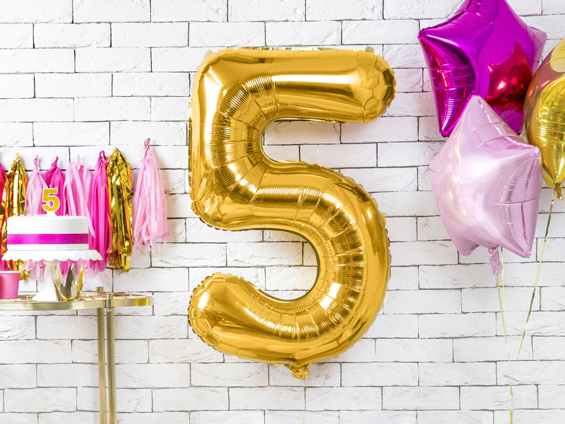 Balon foliowy Cyfra 5 złoty 86 cm - zdjęcie 2