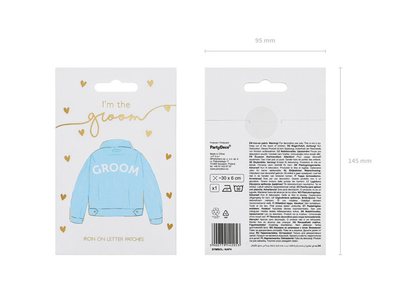 Naprasowanka GROOM biały 30x6cm – zbliżenie na napis