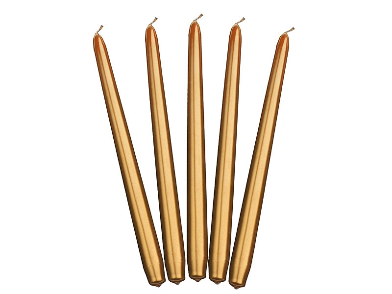 Świeca stożkowa metalizowana złota 29cm - opakowanie 10 sztuk