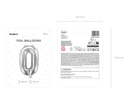 Balon foliowy Cyfra ''0'', 35cm, srebrny