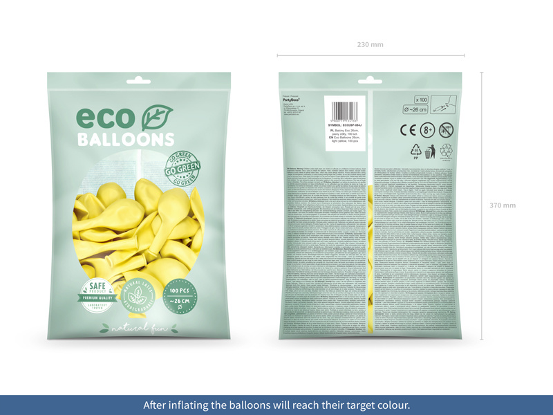 Balony Eco 26cm pastelowe jasny żółty – szczegół z bliska