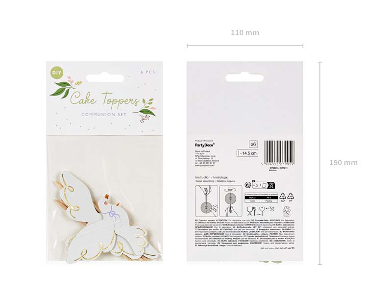 Dekoracje do muffinek Gołębie - bezpieczne patyczki do kontaktu z żywnością