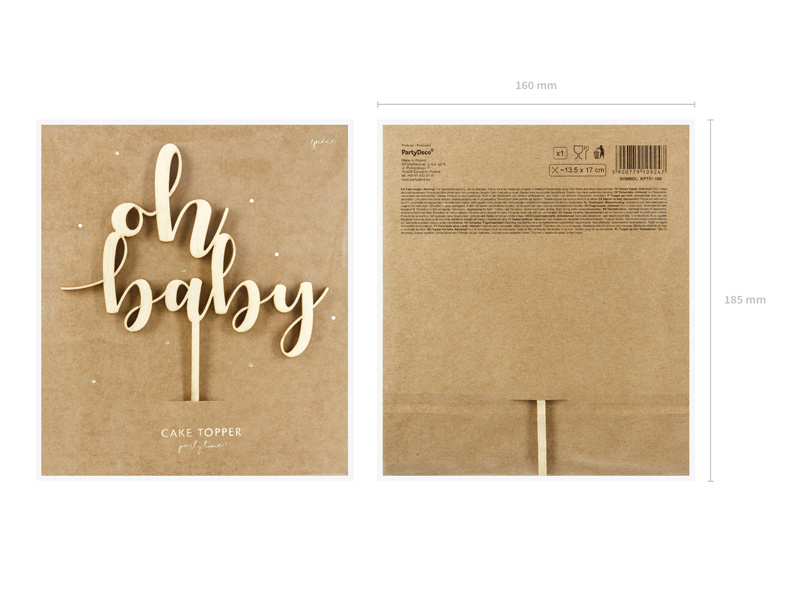 Topper drewniany Oh baby 17cm – zastosowanie na torcie