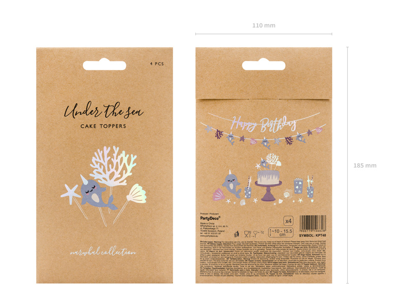 Toppery Narwal – komplet czterech ozdób w różnych kolorach