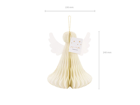 Dekoracja papierowa honeycomb Aniołek, kość słoniowa, 24 cm