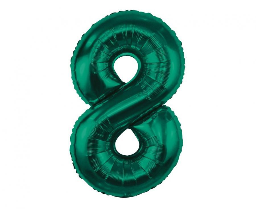 Balon foliowy cyfra 8 zieleń butelkowa 85 cm