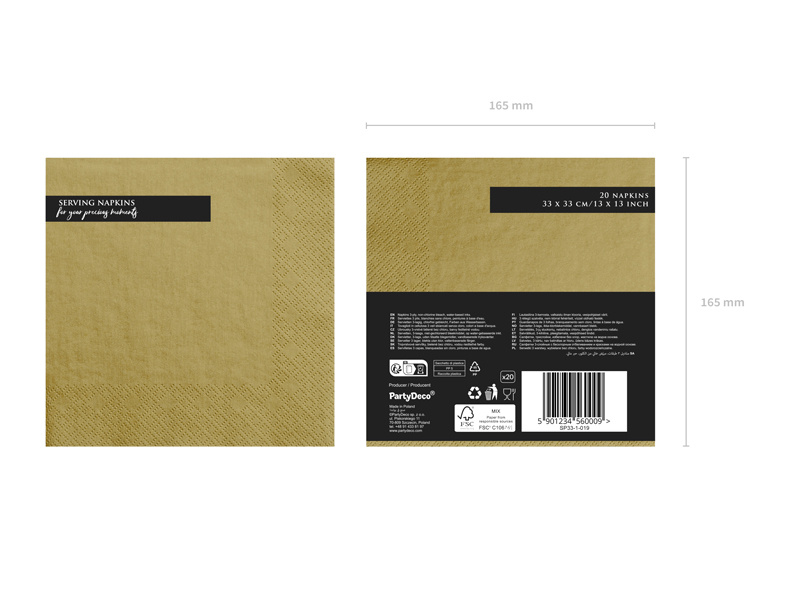Serwetki złote 33x33cm – szczegóły produktu