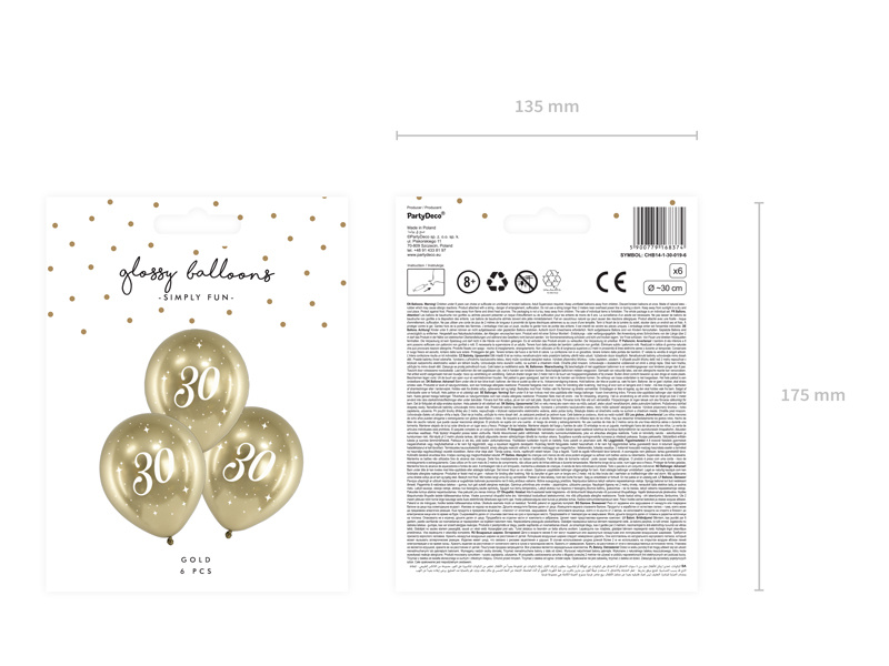 Balony Glossy złote z nadrukiem 30 - opakowanie