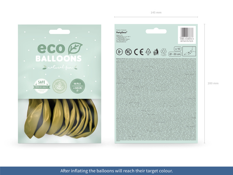 Balony Eco 26cm metalizowane jasny złoty opakowanie