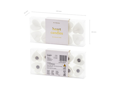 Świeczki Serca, 4 cm, biały (1 op. / 10 szt.)