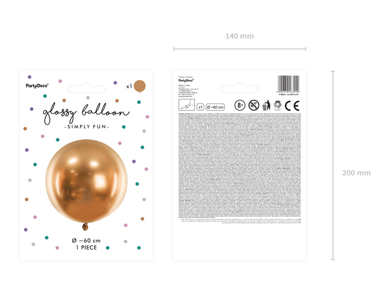 Balon okrągły Glossy 60cm złoty - detale