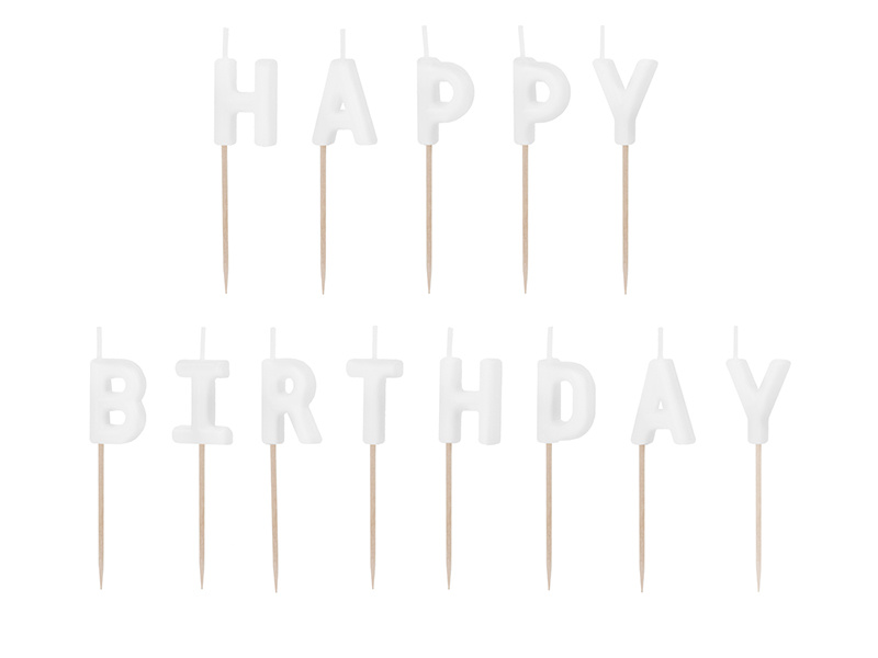 Świeczki urodzinowe Happy Birthday 2.5 cm biały - opakowanie